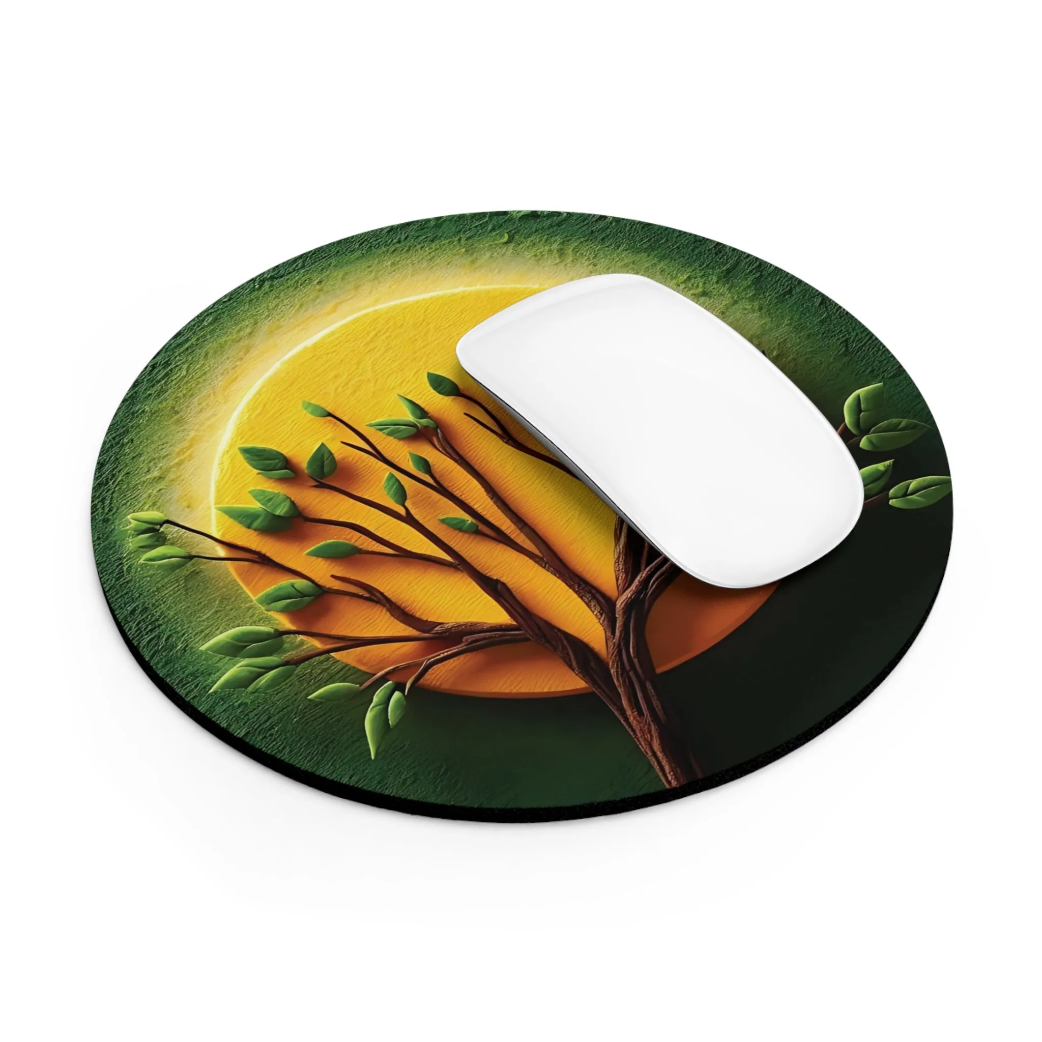 Green leaves, tree and sun in a minimal design  Mouse Pad