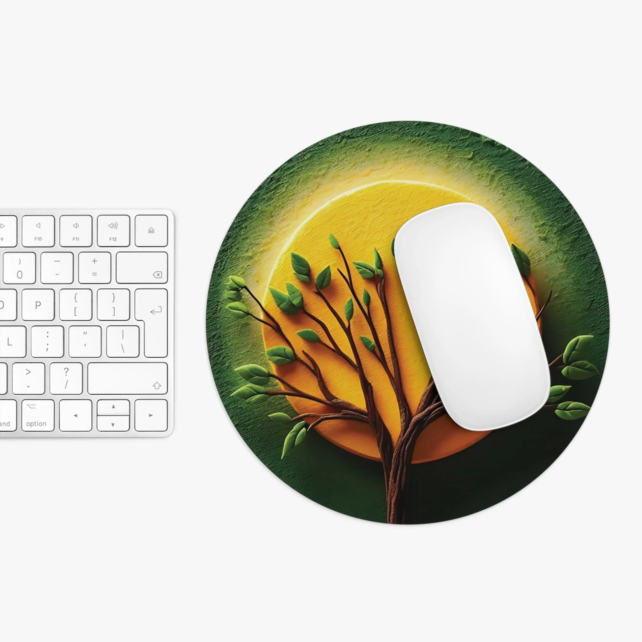 Green leaves, tree and sun in a minimal design  Mouse Pad