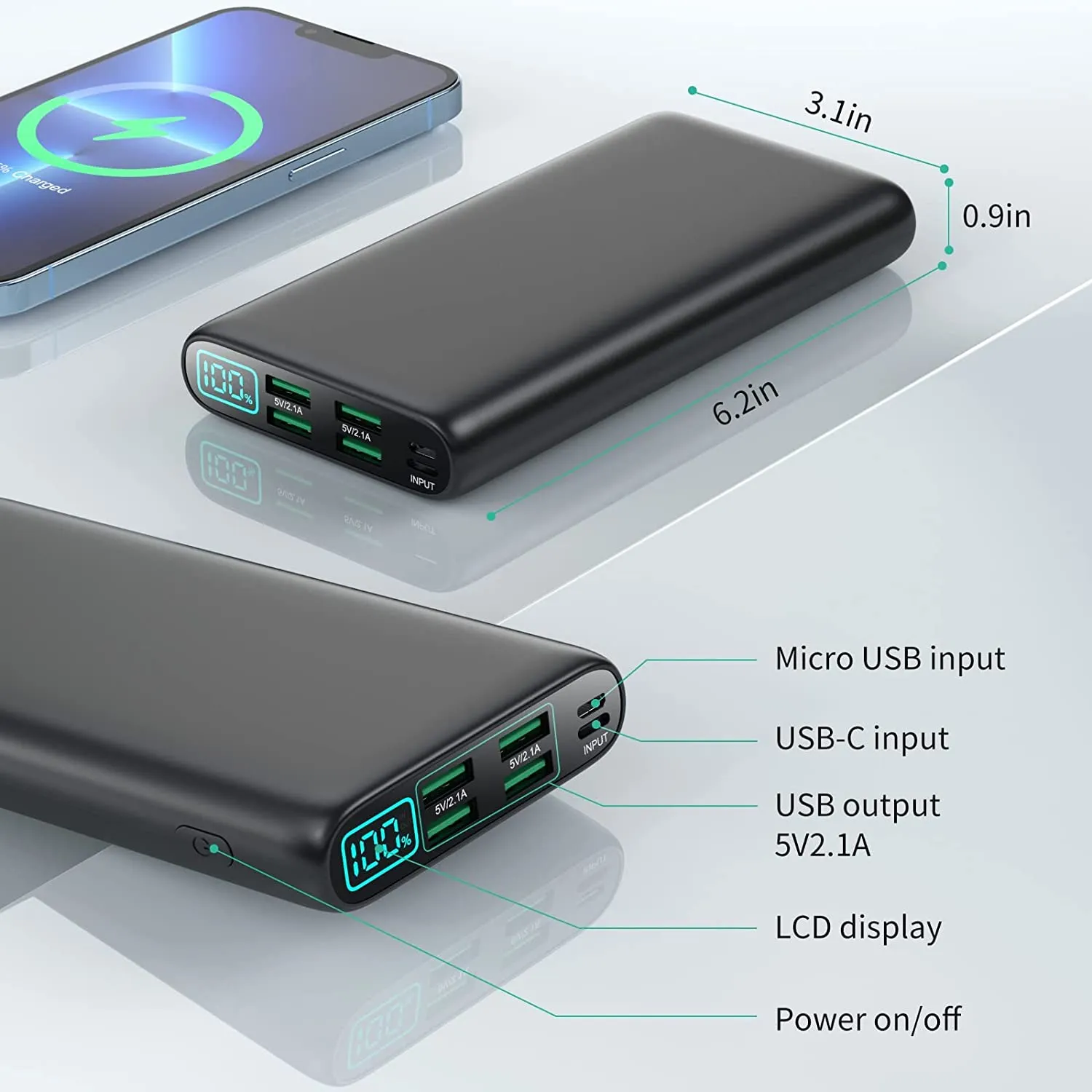 ITEM# 0173   Portable Charger 38800mAh,LCD Display Power Bank,4 USB Outputs Battery Pack Backup, Dual Input USB-C Phone Charging Compatible with iPhone 13 Pro Max/13 Mini/12,Android Samsung Galaxy/Pixel/Nexus/iPad (Watch Video)