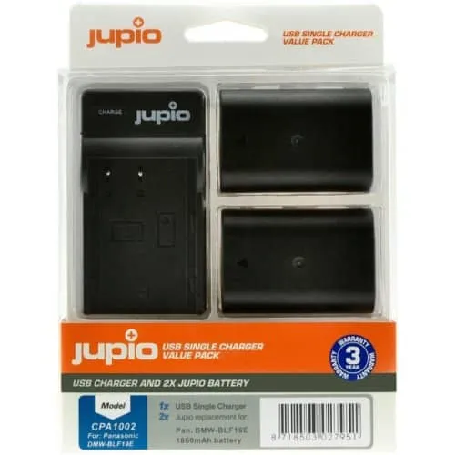 Jupio 2x DMW-BLF19E Battery Kit (1860mAh) Includes USB Single Charger