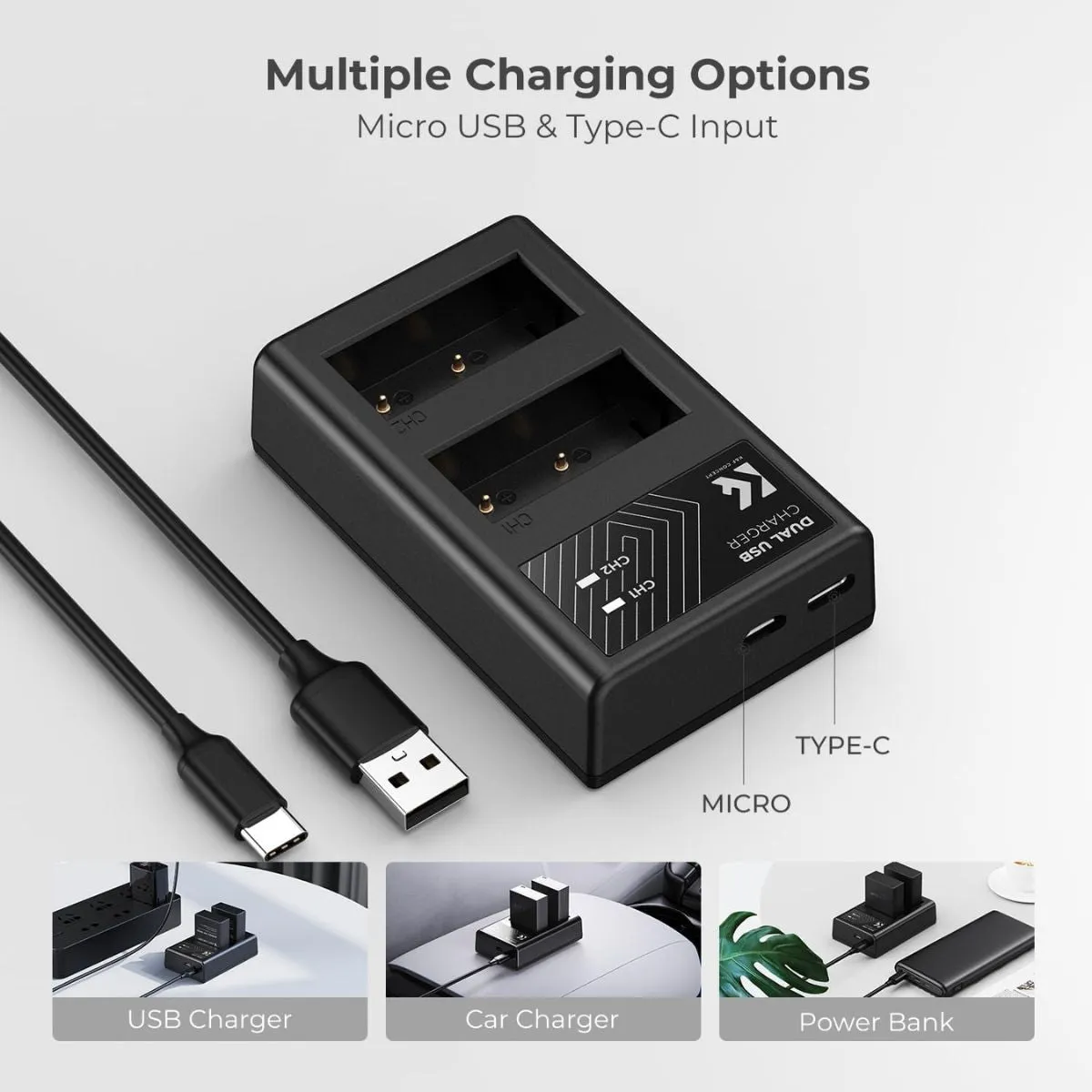 K&F Concept (2-Pack) NP-W126S NPW126 Battery and Dual Charger Kit for FUJIFILM XS10 XT30 XT20 XE4 X100V A5 Camera with Micro USB and Type C Port