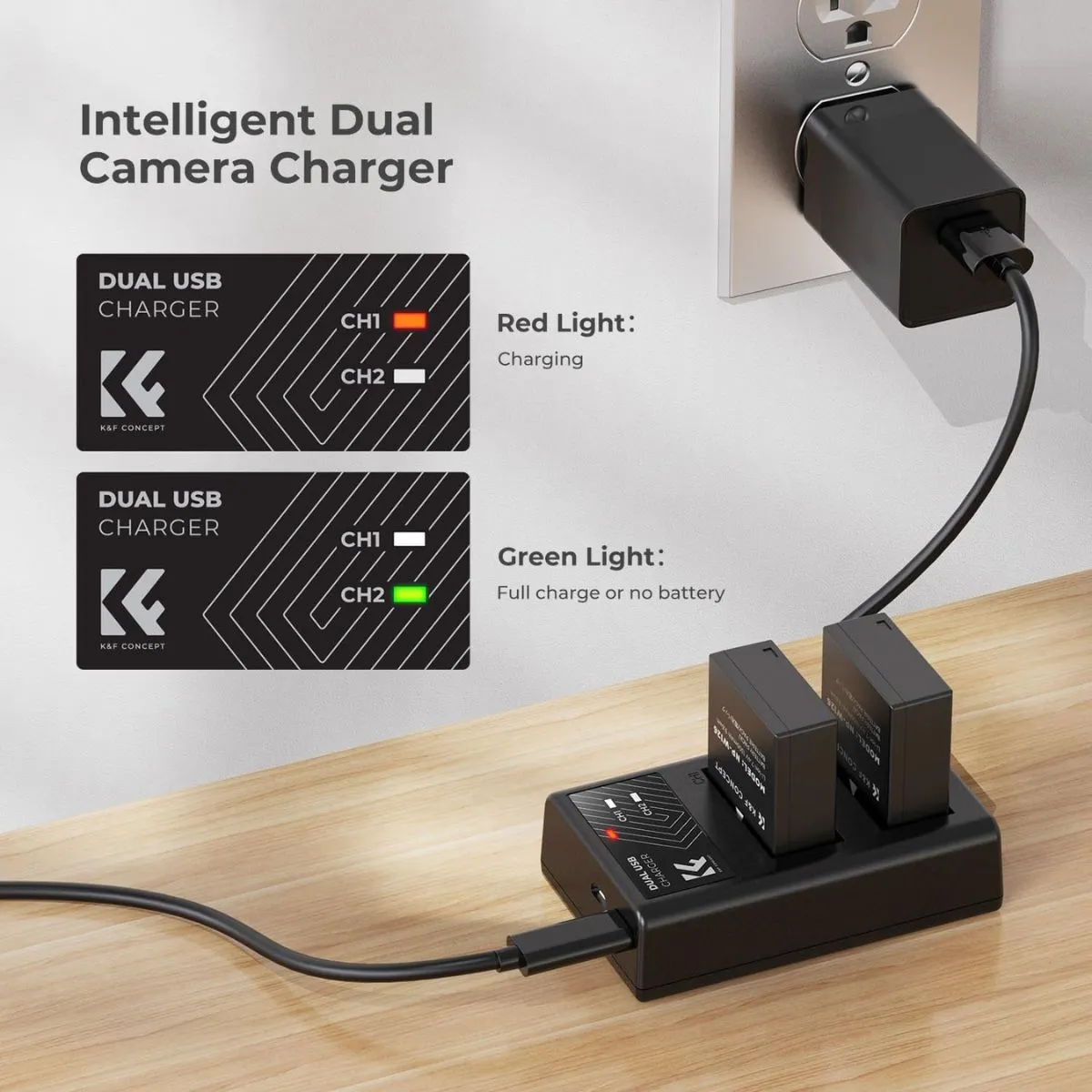 K&F Concept (2-Pack) NP-W126S NPW126 Battery and Dual Charger Kit for FUJIFILM XS10 XT30 XT20 XE4 X100V A5 Camera with Micro USB and Type C Port