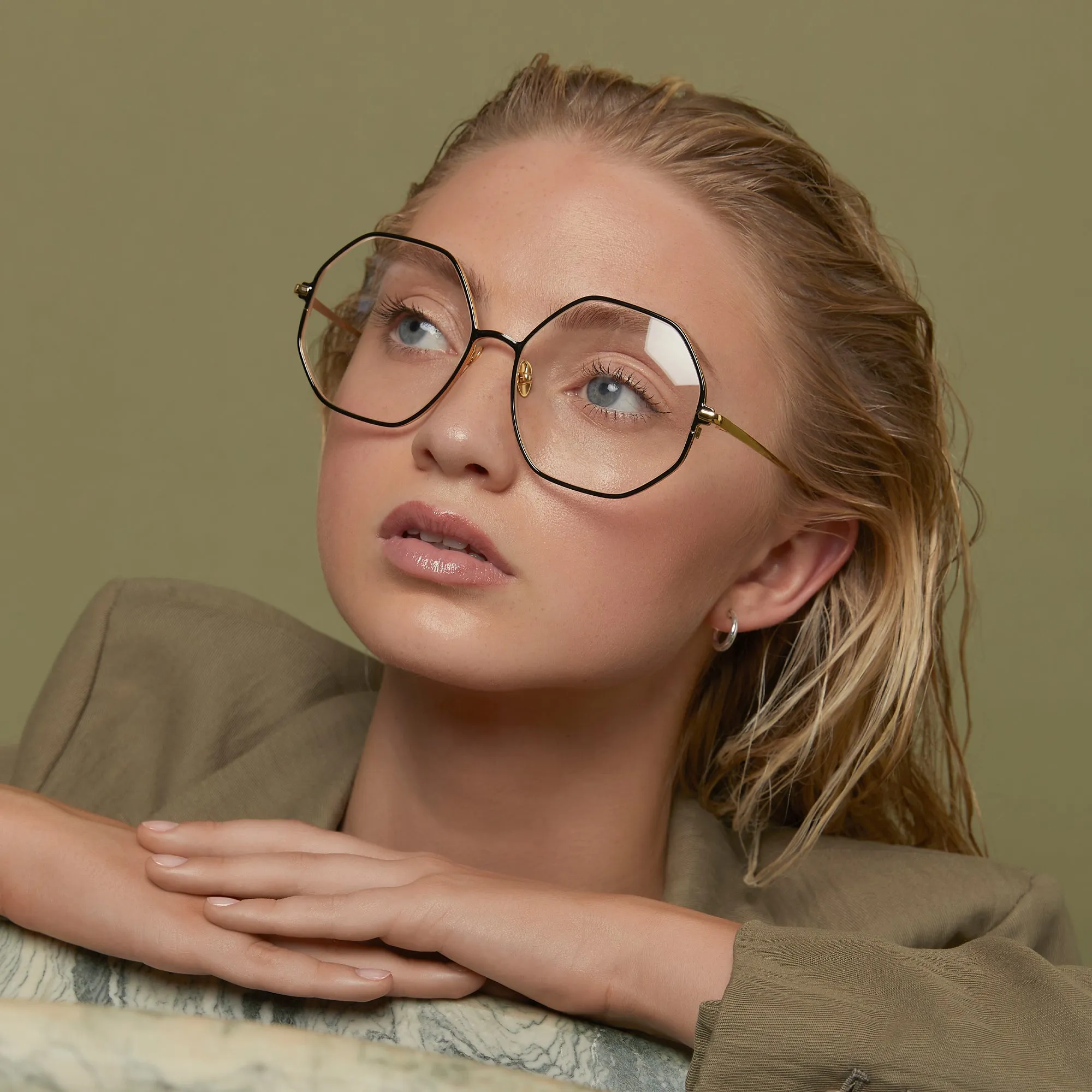 Leif Oversized Optical Frame in Light Gold and Cream