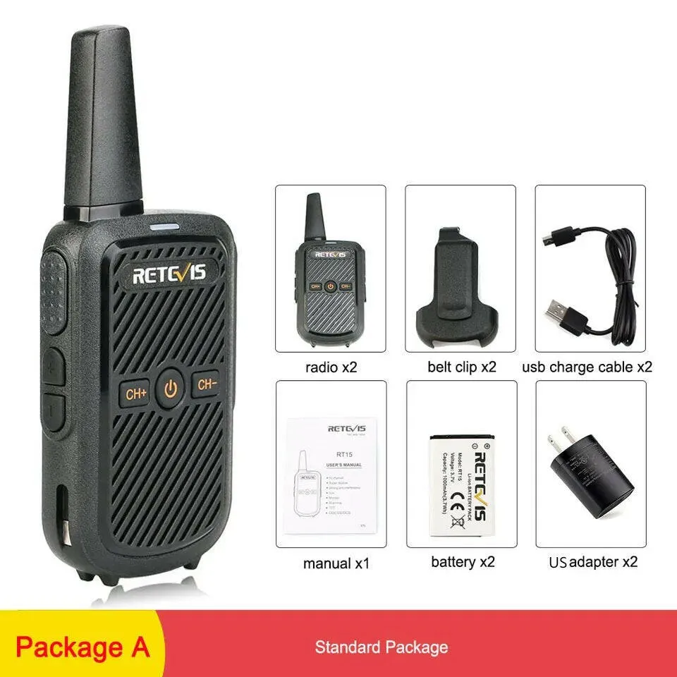 Mini Walkie Talkie Retevis RT15 Portable Two Way Radio Portable Radio Communicator Walkie-Talkies 2 PCS for Hotel Hunting