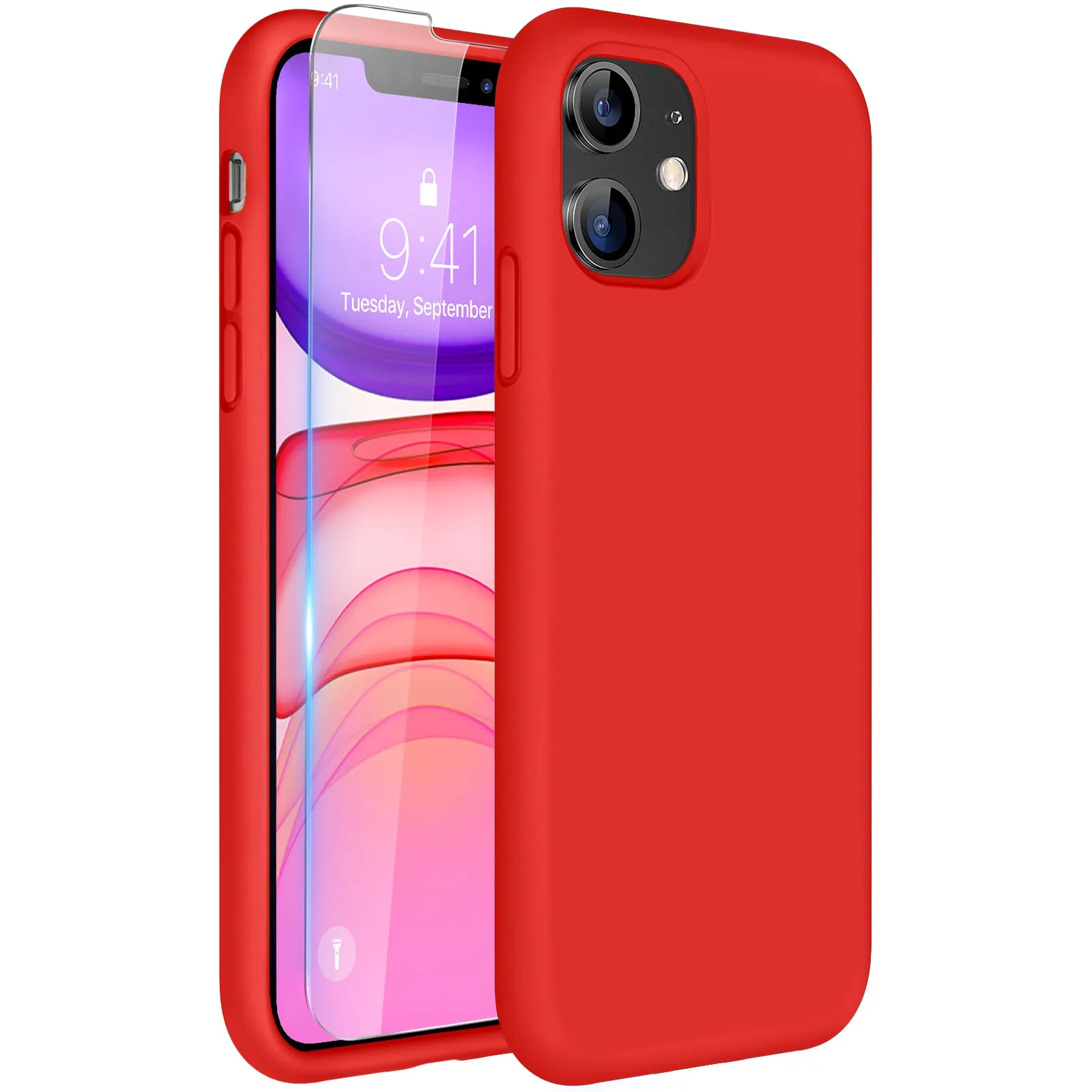 Miracase Designed for iPhone 11 Phone Case, with Screen Protector, Liquid Silicone Gel Rubber Full Body Drop Protection Shockproof Cover Phone Case for iPhone 11 6.1 inch