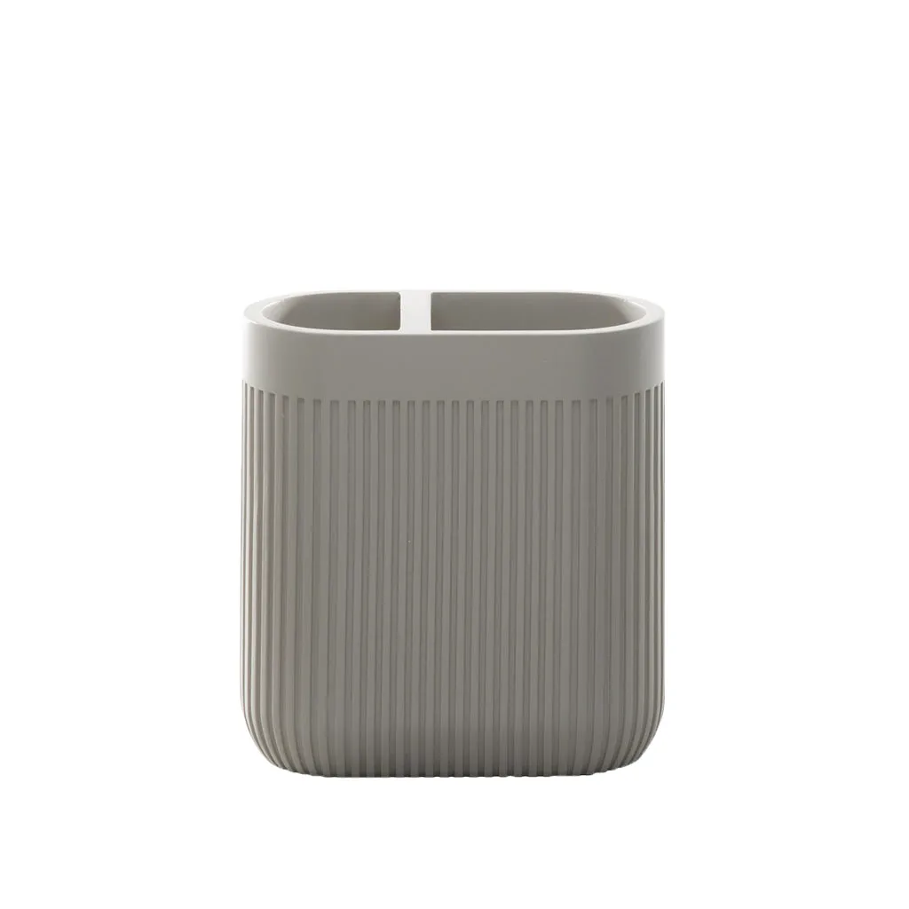 Modern Ribbed Taupe Bath Accessories, Toothbrush Holder 