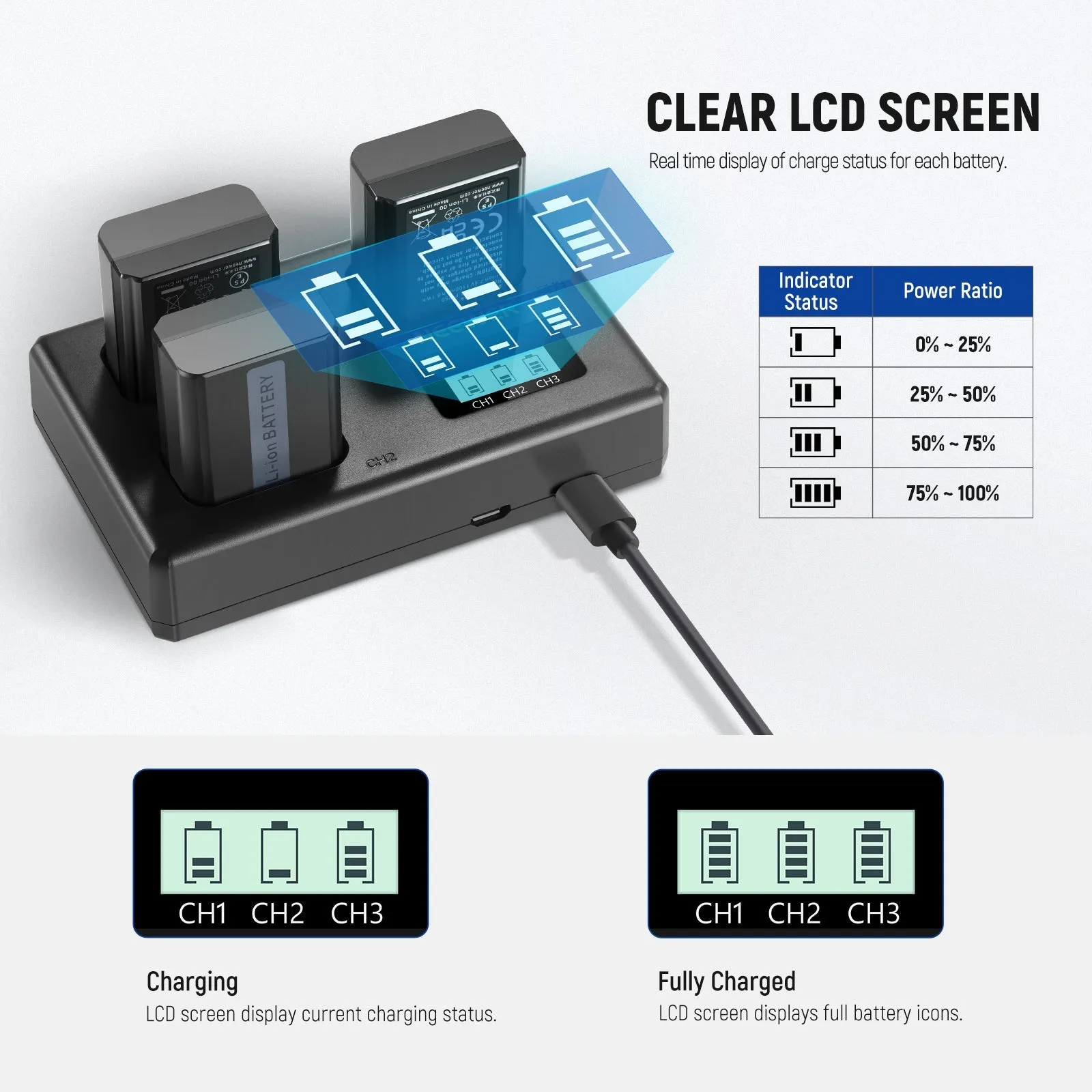 NEEWER NP-FW50 3 Pack Replacement Sony Battery and Charger Set