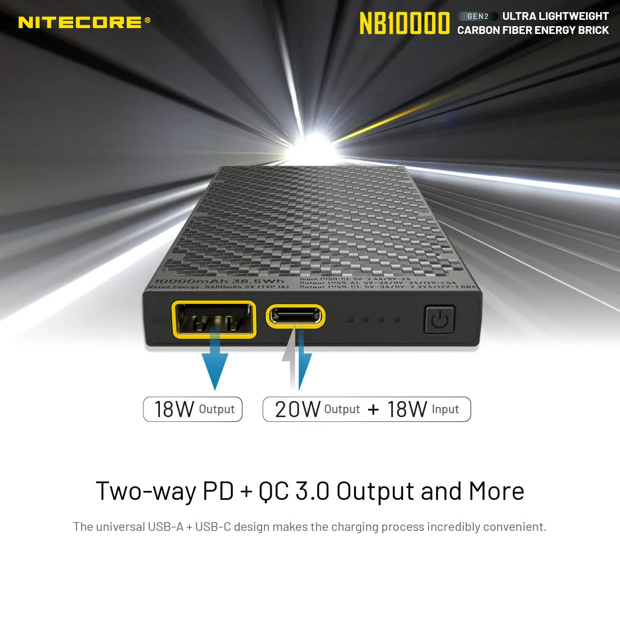 Nitecore NB10000 10000mAh USB/USB-C Quick-Charge Power Bank