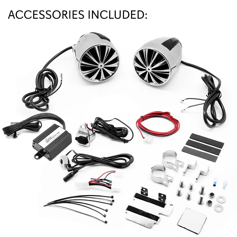 Opti-Drive 700 Watt Speaker System With Pair Of 3'' Weatherproof Speakers, 4-Channel Amplifier, 3.5Mm Input For Ipod/Mp3 Players, Usb Charging Port, Dual Handlebar Mount For Motorcycle, Atv, Snowmobile Etc.