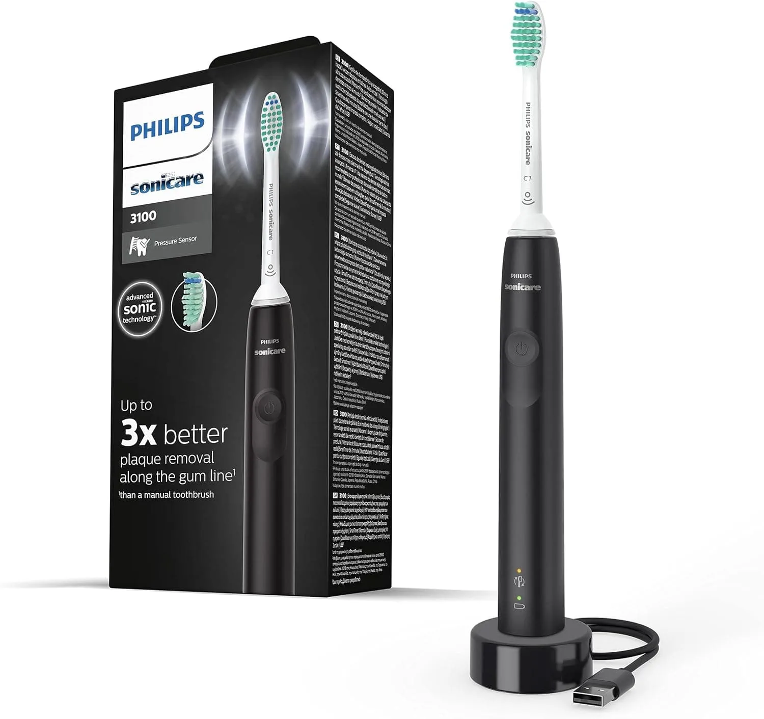 Philips Sonicare 3100 Series Sonic Electric Toothbrush with BrushSync Replacement Reminder (Model HX3671/14), Black