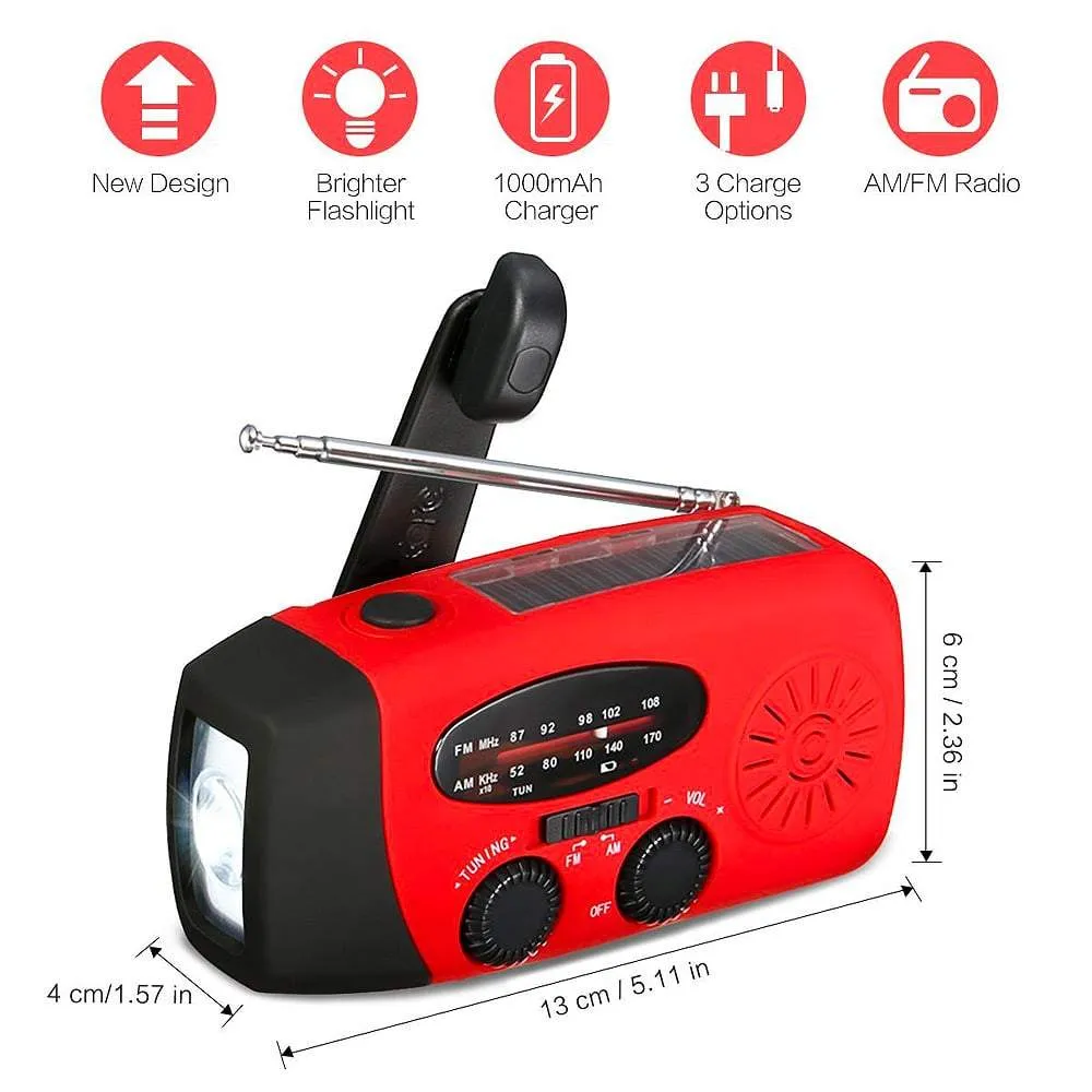 Portable Emergency Solar/Dynamo/DC & AM/FM/NOAA Radio & LED Flashlight & 1000mAh Charger Power Bank