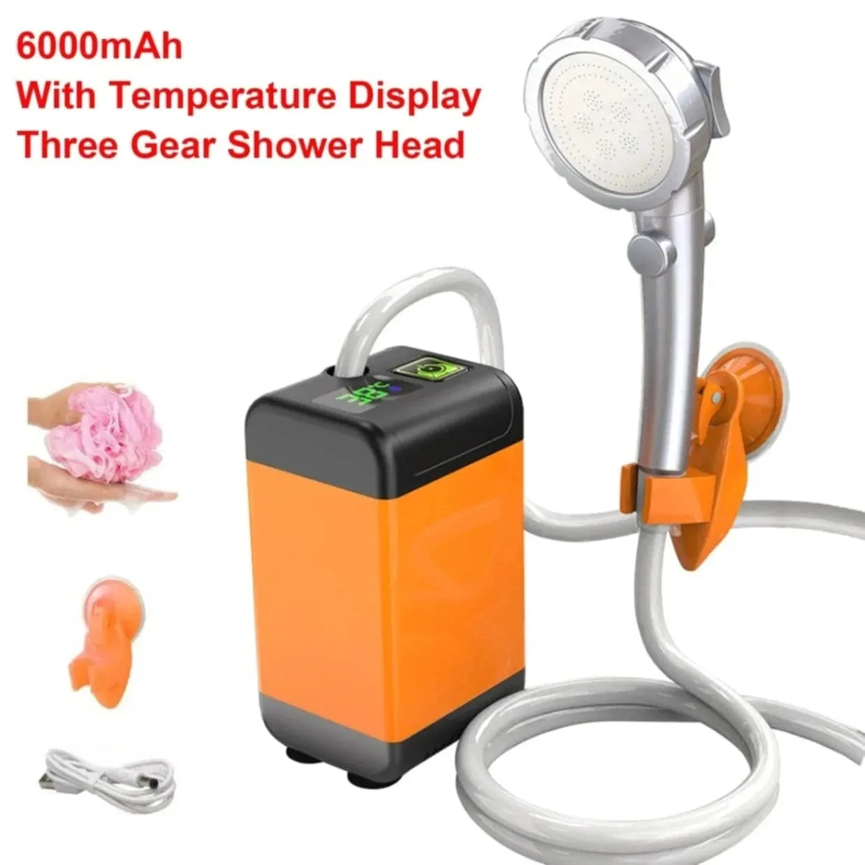 Portable Outdoor Camping Shower Pump with Intelligent Digital Display Electric Portable Camping Shower for Travel Beach Pet