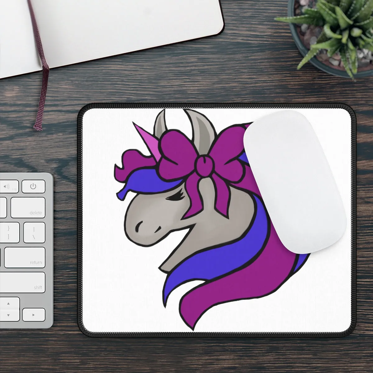 Purple Blue Unicorn Head Gaming Mouse Pad