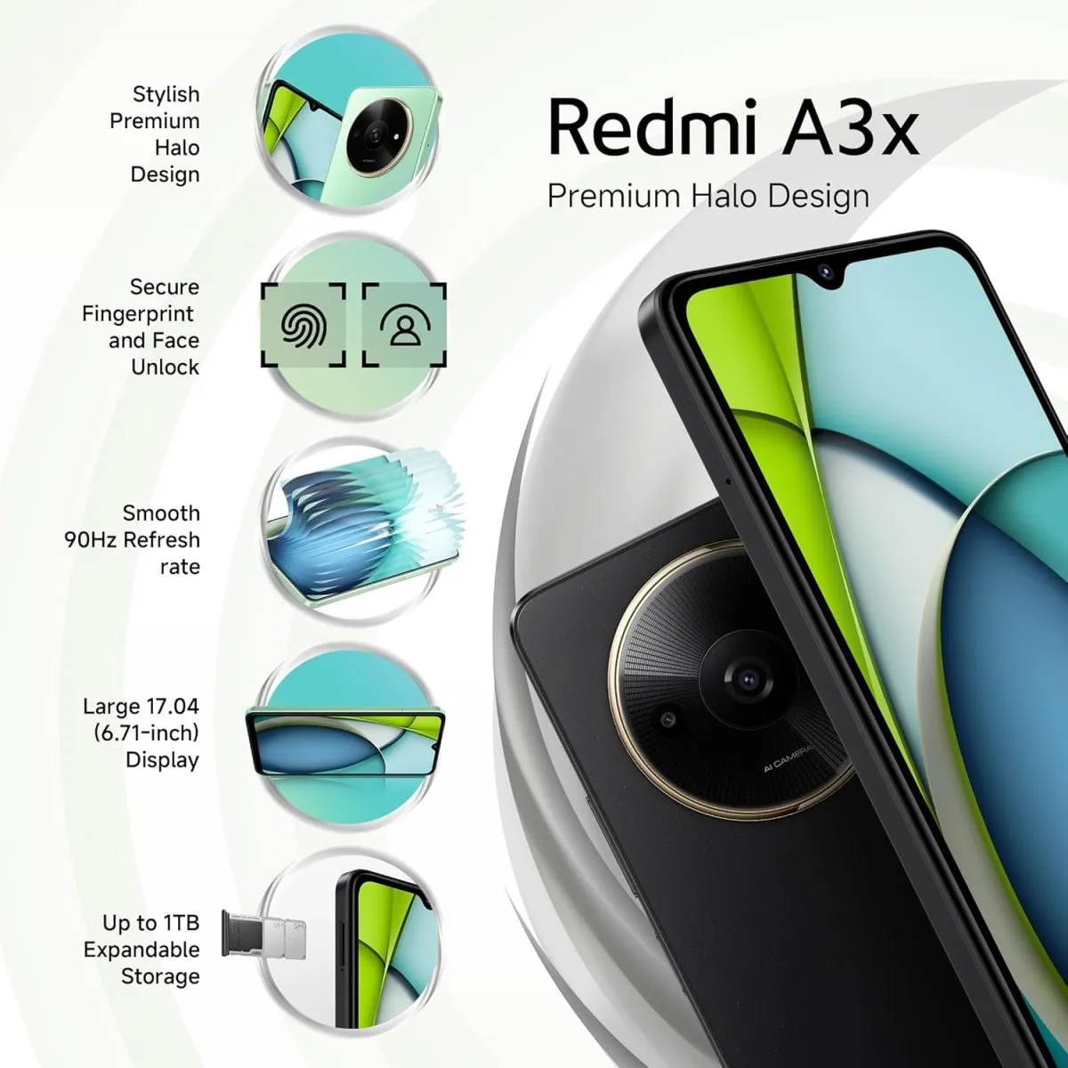 Redmi A3X (Midnight Black, 3GB RAM, 64GB Storage) | Premium Halo Design | 90Hz Display | Powerful Octa Core Processor