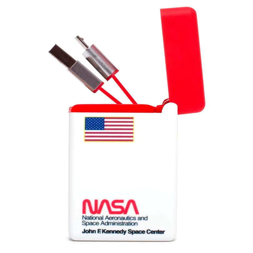 Retractable Charging Cable Flip Box 3-in-1 NASA Red White