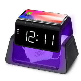 Rewyre Alarm Clock with USB-C, Wireless Charger, and UV Lamp (Black)