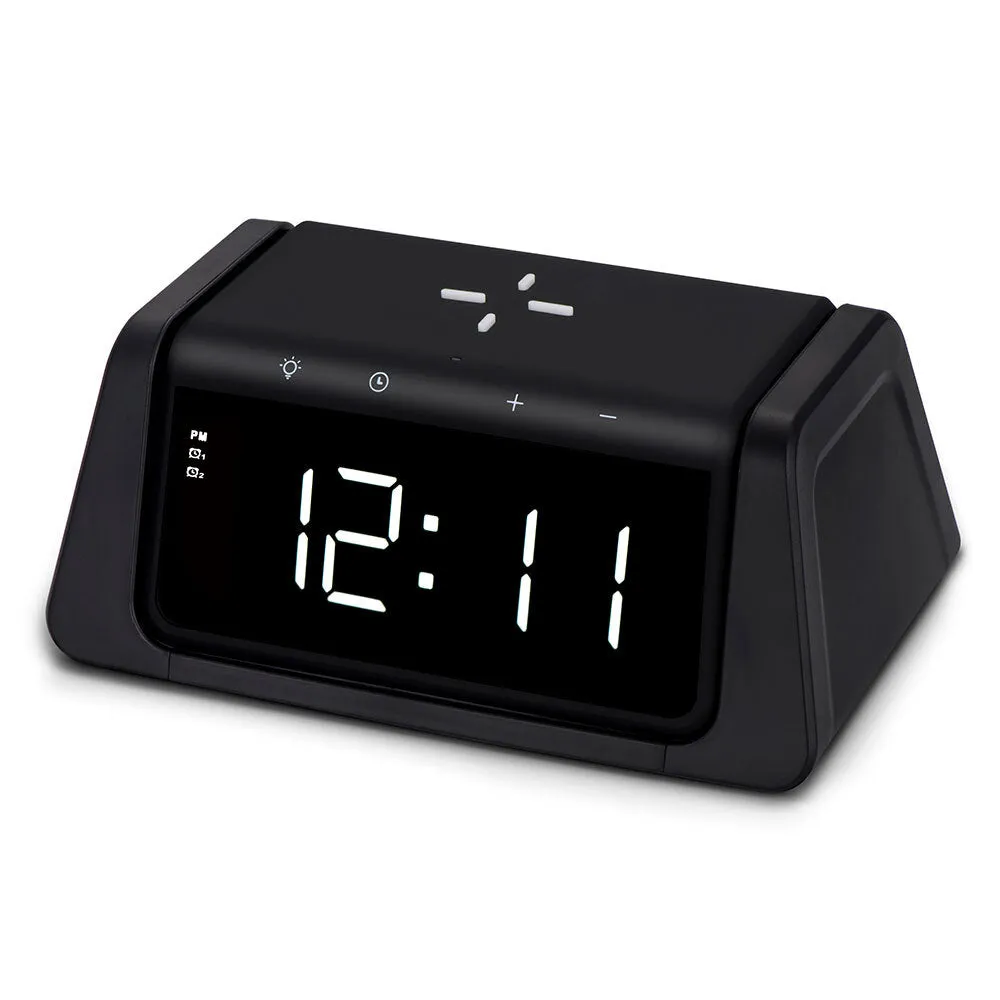 Rewyre Alarm Clock with USB-C, Wireless Charger, and UV Lamp (Black)