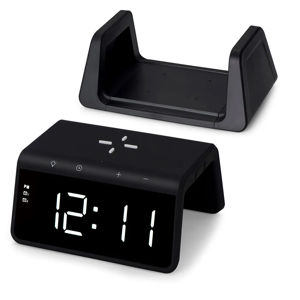 Rewyre Alarm Clock with USB-C, Wireless Charger, and UV Lamp (Black)