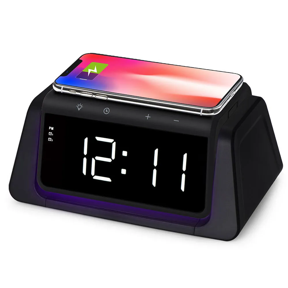 Rewyre Alarm Clock with USB-C, Wireless Charger, and UV Lamp (Black)