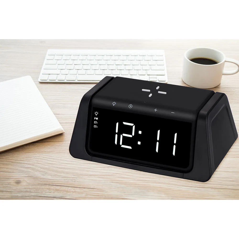 Rewyre Alarm Clock with USB-C, Wireless Charger, and UV Lamp (Black)