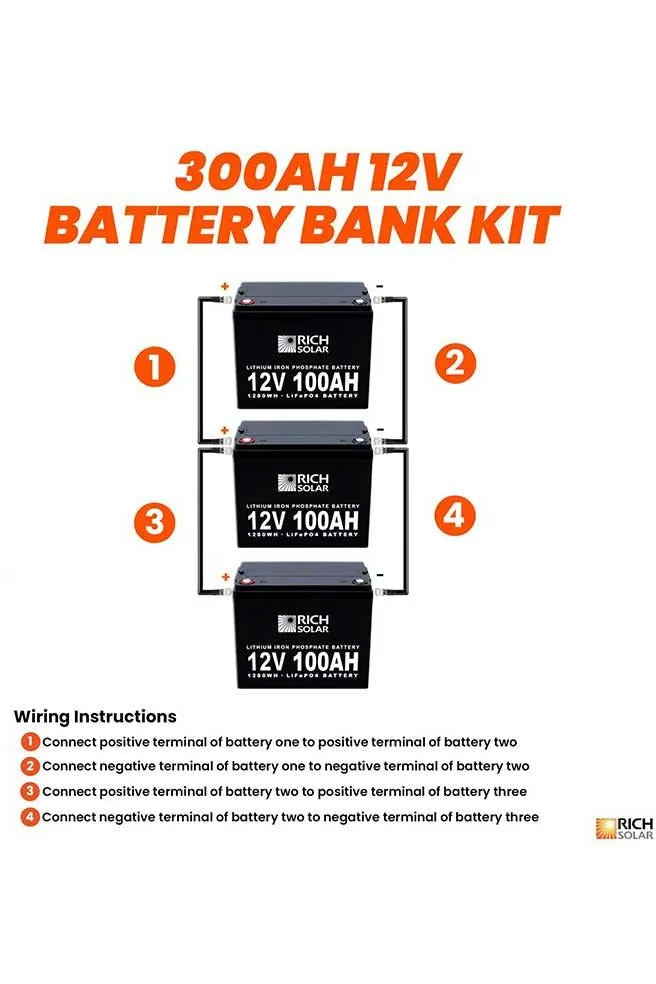 Rich Solar 12V - 300AH - 3.6kWh Lithium Battery Bank