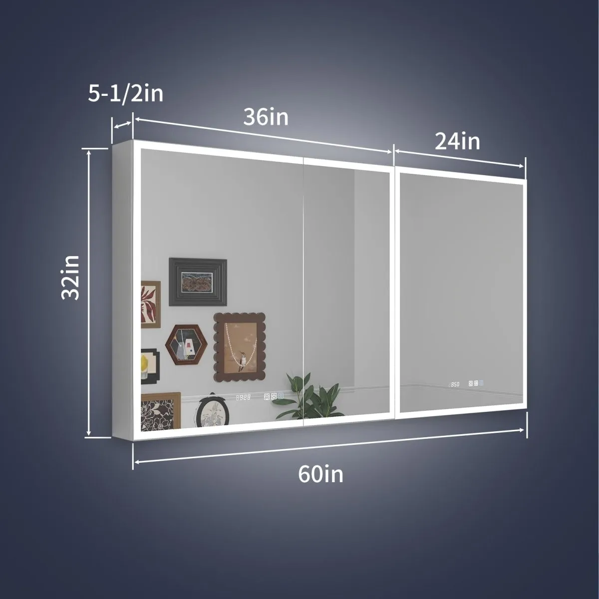 Rim 60" W x 32" H Lighted Medicine Cabinet Recessed or Surface LED Medicine Cabinet with Outlets & USBs