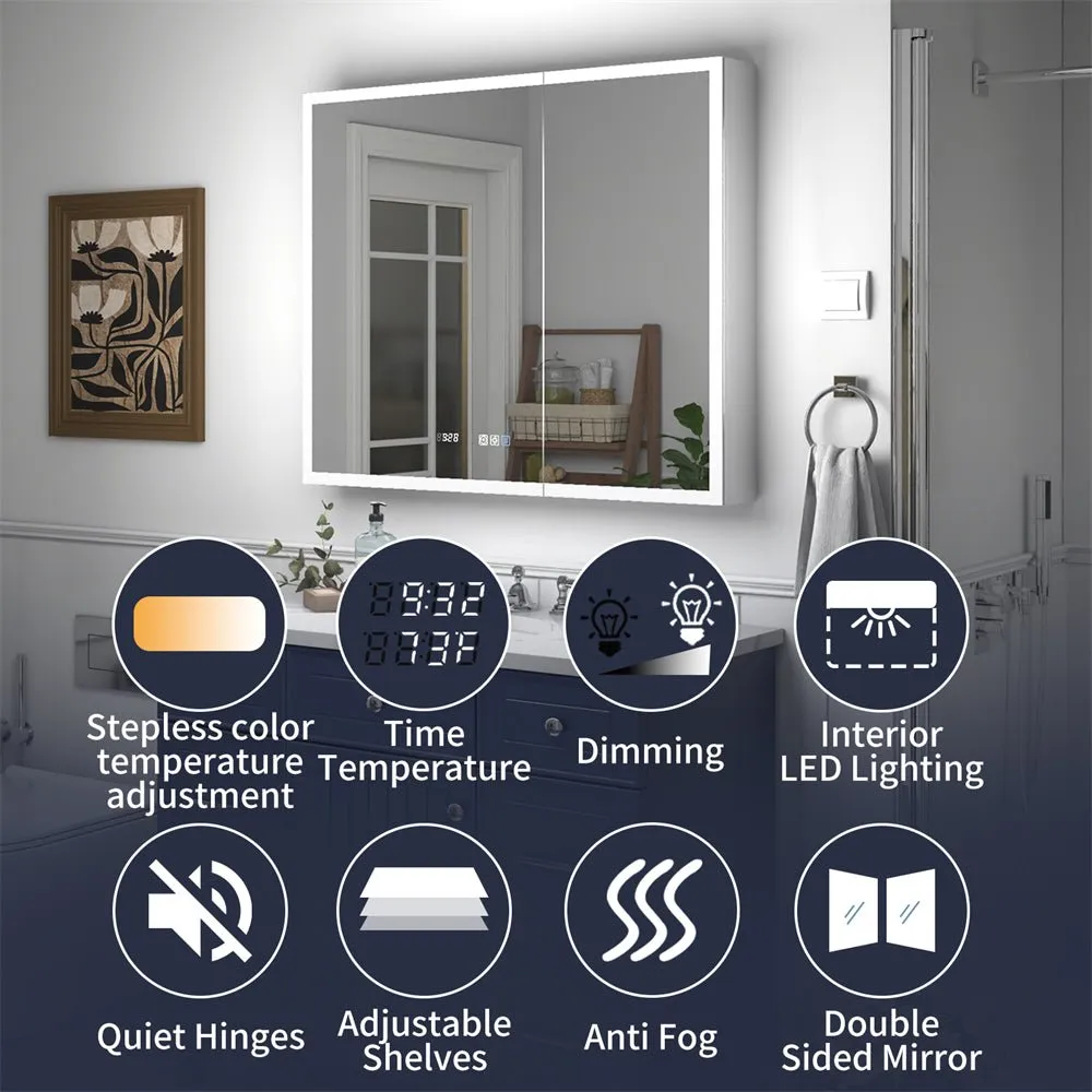 Rim 60" W x 32" H Lighted Medicine Cabinet Recessed or Surface LED Medicine Cabinet with Outlets & USBs