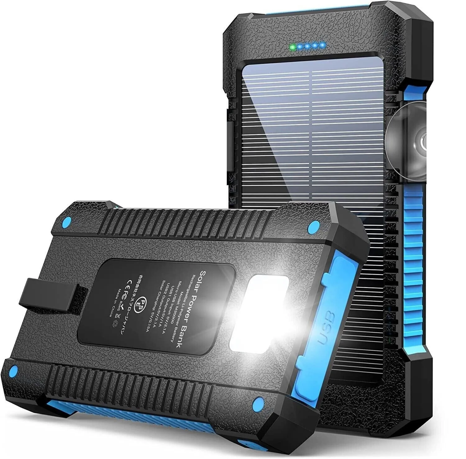 SMAXPro™ Portable Solar Power Bank: 30,000mAH, 2 USB Ports, Waterproof Cell Phone Charger