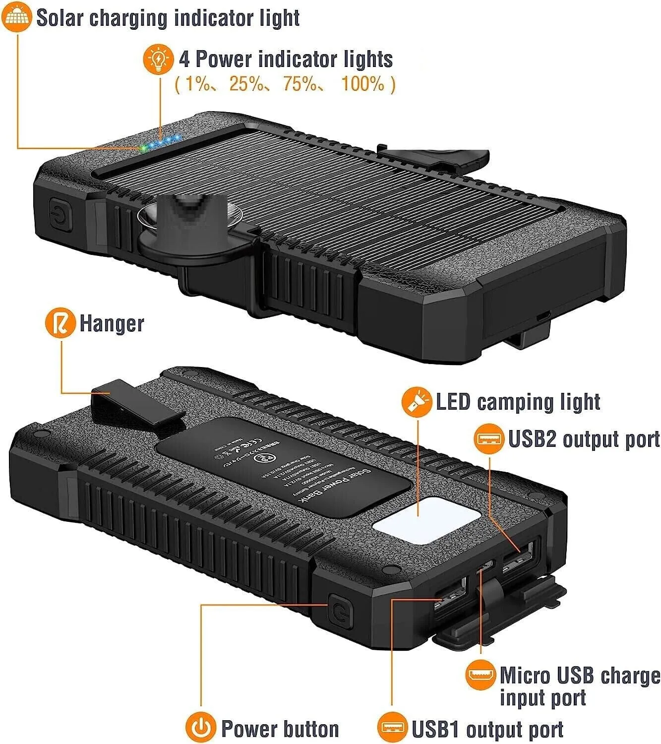 SMAXPro™ Portable Solar Power Bank: 30,000mAH, 2 USB Ports, Waterproof Cell Phone Charger