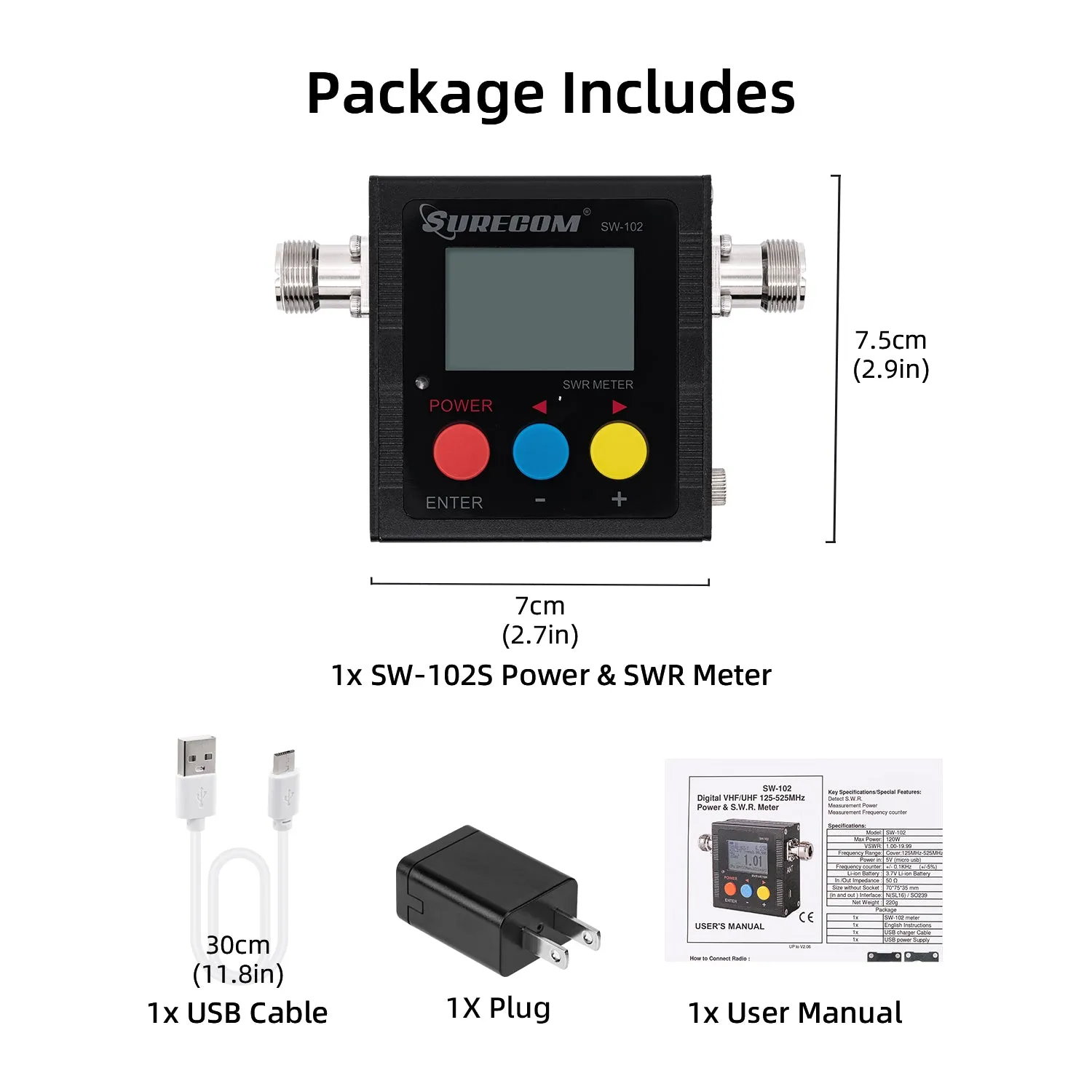 Surecom SW-102S Digital VHF/UHF 125-525Mhz SO239 Connector Power & SWR Meter (SW102-S)