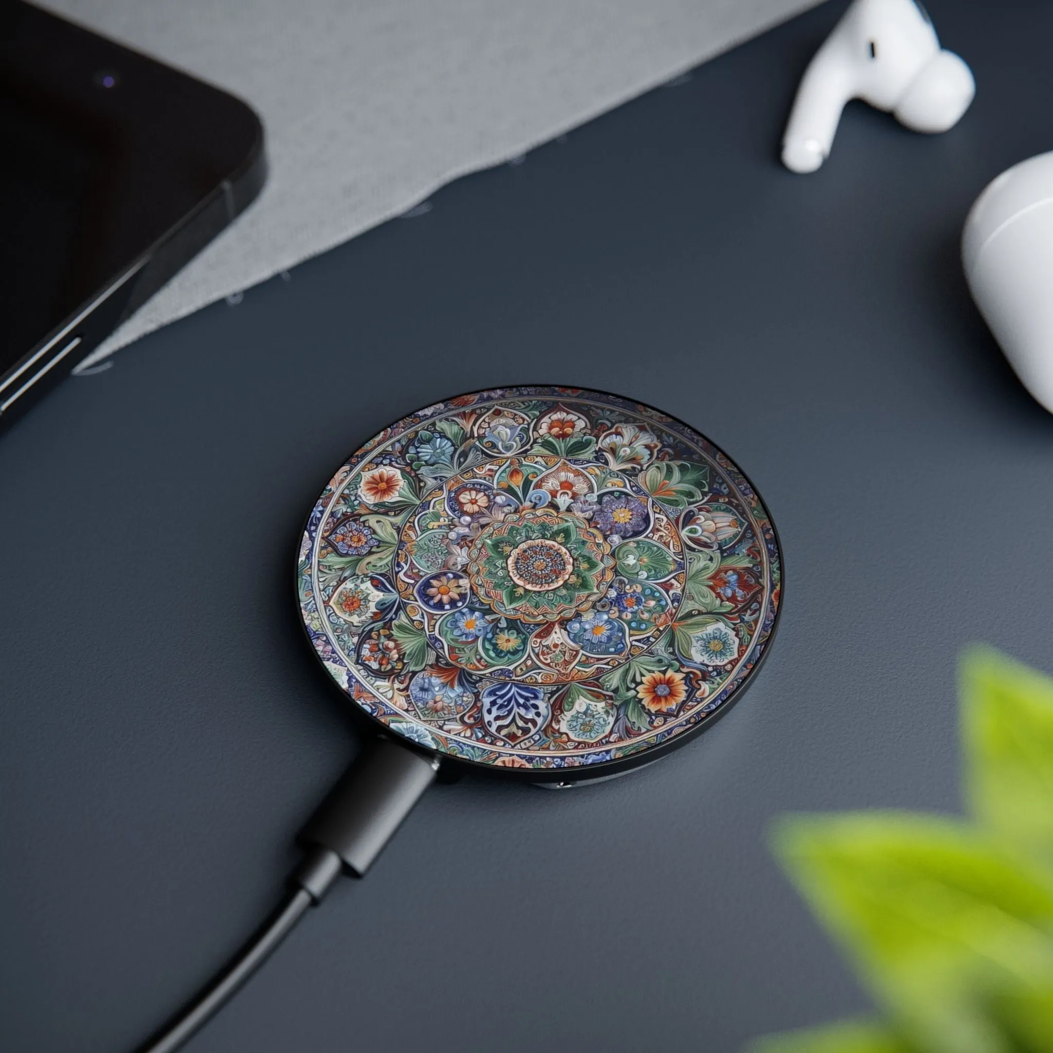 Traditional tile art with shadow effect on the top side Magnetic Induction Charger