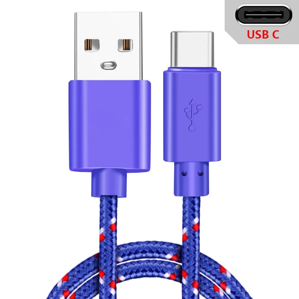 USB Type C Cable for Samsung S20 S21 Xiaomi Nylon Braided Mobile Phone Fast Charging USB C Cable Type-C Charger Micro USB Cables