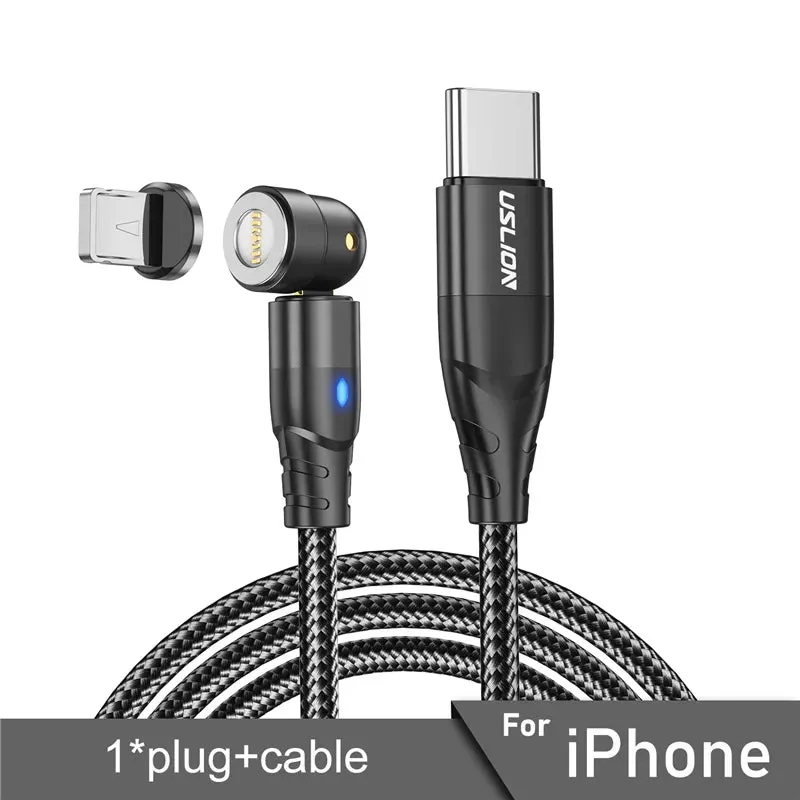 USLION PD 60W 5A Magnetic Cable QC 4.0 Fast Charging For Huawei Type C To Type C 540 Rotation Data Charger Wire For MacBook