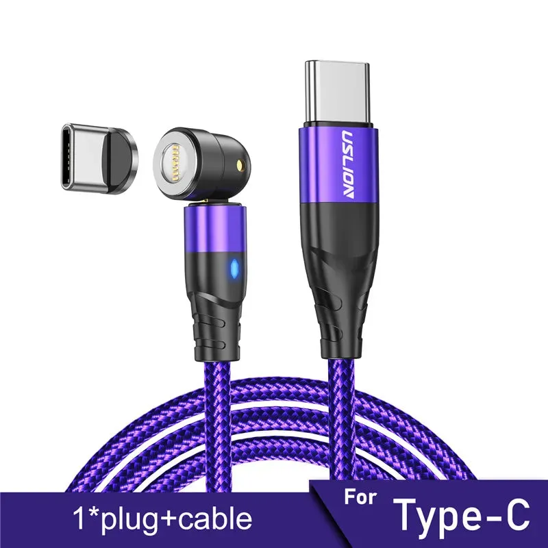 USLION PD 60W 5A Magnetic Cable QC 4.0 Fast Charging For Huawei Type C To Type C 540 Rotation Data Charger Wire For MacBook