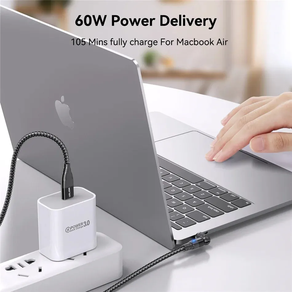 USLION PD 60W 5A Magnetic Cable QC 4.0 Fast Charging For Huawei Type C To Type C 540 Rotation Data Charger Wire For MacBook