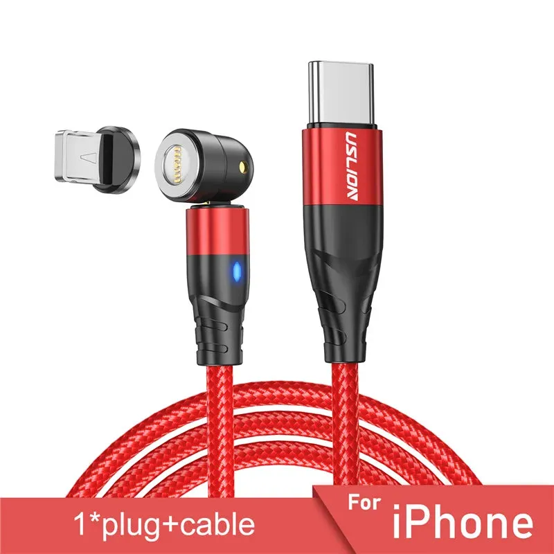 USLION PD 60W 5A Magnetic Cable QC 4.0 Fast Charging For Huawei Type C To Type C 540 Rotation Data Charger Wire For MacBook