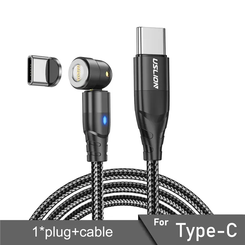 USLION PD 60W 5A Magnetic Cable QC 4.0 Fast Charging For Huawei Type C To Type C 540 Rotation Data Charger Wire For MacBook