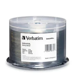 Verbatim DVD R DL 8.5GB 8X DataLifePlus Shiny Silver Silk Screen Printable - 50pk Spindle