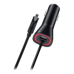 Verizon Coiled (Micro-USB) Car Charger with Extra USB & LED Button Light - Black