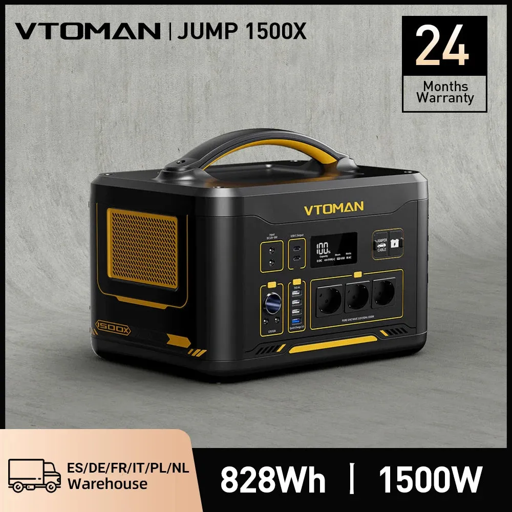 VTOMAN JUMP 1500X Portable Power Station Camping LiFePO4 Battery 828Wh 1500W AC Outlets Solar Generator For Home RV Outdoor