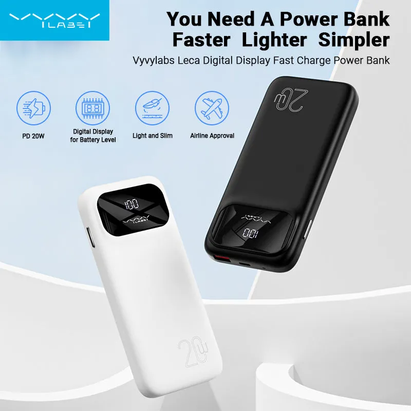 Vyvylabs Leca Digital Display Fast Charge Power Bank 10000mAh 20W - White