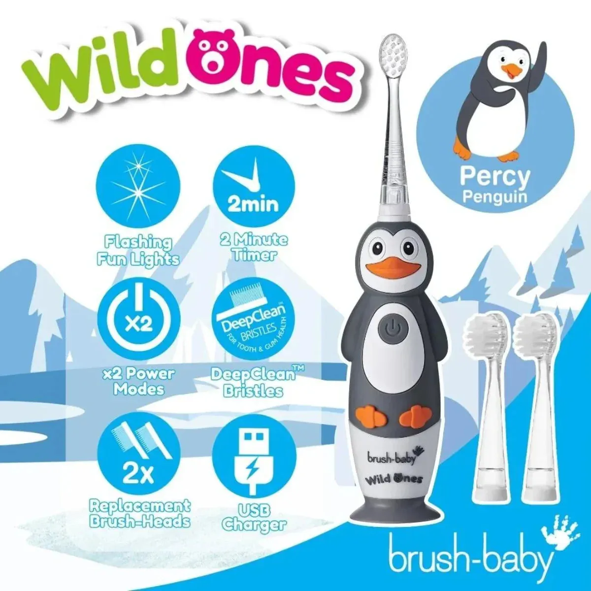 WildOnes™ Penguin Rechargeable Kids Toothbrush Gift Set